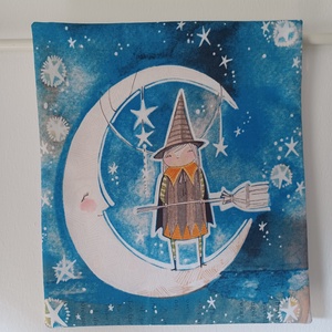 Boszorkányos, holdas textil kép, Otthon & Életmód, Dekoráció, Halloween, Halloweeni dekoráció, Varrás, MESKA