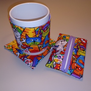 Cicás szett - bögremelegítő, poháralátét és zsebkendőtartó, Otthon & Életmód, Konyhafelszerelés, tálalás, Tálalás, Bögre & Csésze, Varrás, MESKA