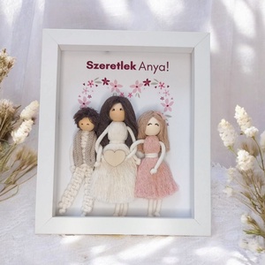 Anyák napi ajándék  Makramé baba anyuka kislányával, kisfiával 3D kép Szeretlek Anya felirattal - otthon & életmód - dekoráció - kép & falikép - 3d képek - Meska.hu