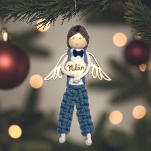 Névre szóló karácsonyfadísz  személyre szabható makramé fiú angyal - karácsony - karácsonyi lakásdekoráció - karácsonyfadíszek - Meska.hu