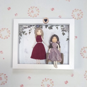 Személyre Szabható Családi Dekoráció Fehér Képkeretben - 3D Makramé Kép Kerekesszékes Kislánnyal és Anyukájával - otthon & életmód - dekoráció - kép & falikép - 3d képek - Meska.hu