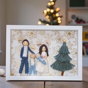 Karácsonyi ajándék: személyre szabott makramé családi portré fehér keretben (21x30 cm) - Meska.hu