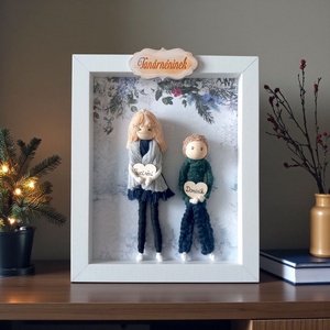 Karácsonyi ajándék tanárnak  Egyedi makramé figurák képkeretben - otthon & életmód - dekoráció - kép & falikép - 3d képek - Meska.hu