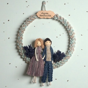 Keresztszülő Ajándék  Egyedi Levendulás Makramé Figurapár Vintage Karikán - otthon & életmód - dekoráció - ajtó- és ablak dekoráció - ajtódísz & kopogtató - Meska.hu