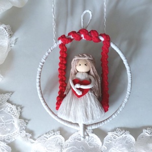 Piros-Fehér Makramé Falidísz  - otthon & életmód - dekoráció - fali és függő dekoráció - falra akasztható dekor - Meska.hu