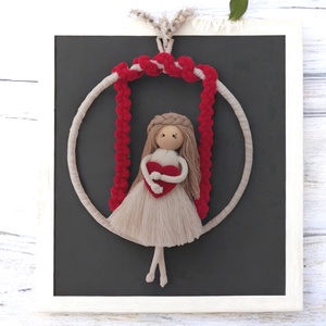 Piros-Fehér Makramé Falidísz  - otthon & életmód - dekoráció - fali és függő dekoráció - falra akasztható dekor - Meska.hu