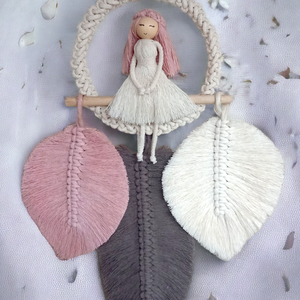 Makramé baba levelekkel falidísz  - otthon & életmód - dekoráció - fali és függő dekoráció - falra akasztható dekor - Meska.hu