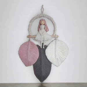 Makramé baba levelekkel falidísz , Otthon & Életmód, Dekoráció, Fali és függő dekoráció, Falra akasztható dekor, Csomózás, MESKA