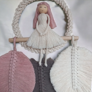 Makramé baba levelekkel falidísz  - otthon & életmód - dekoráció - fali és függő dekoráció - falra akasztható dekor - Meska.hu