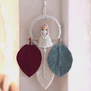 Makramé baba levelekkel falidísz  - otthon & életmód - dekoráció - fali és függő dekoráció - falra akasztható dekor - Meska.hu