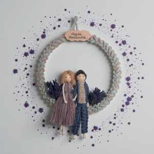Keresztszülő Ajándék � Egyedi Levendulás Makramé Figurapár Vintage Karikán - otthon & életmód - dekoráció - ajtó- és ablak dekoráció - ajtódísz & kopogtató - Meska.hu