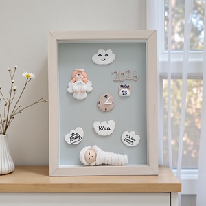 Egyedi babaváró ajándék � Makramé újszülött baba pólyában, személyre szabott születési adatokkal, fa képkeretben - baba - mama - babaszoba dekoráció - babaszoba kép - Meska.hu