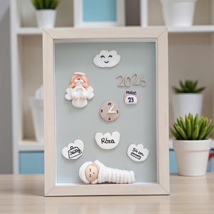 Egyedi babaváró ajándék � Makramé újszülött baba pólyában, személyre szabott születési adatokkal, fa képkeretben - baba - mama - babaszoba dekoráció - babaszoba kép - Meska.hu