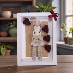 Születésnapi makramé baba dekoráció � névvel és évszámmal, fehér keretben - otthon & életmód - dekoráció - kép & falikép - 3d képek - Meska.hu