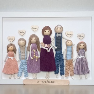 Makramé családi portré fonalkép � egyedi, személyre szabott dekoráció (21�30 cm) - otthon & életmód - dekoráció - fali és függő dekoráció - falra akasztható dekor - Meska.hu