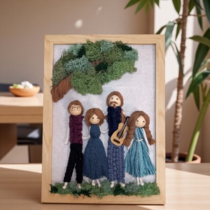 Személyre szabott családi fonalkép fa keretben � makramé portré 3D falikép, egyedi ajándék - otthon & életmód - dekoráció - kép & falikép - 3d képek - Meska.hu