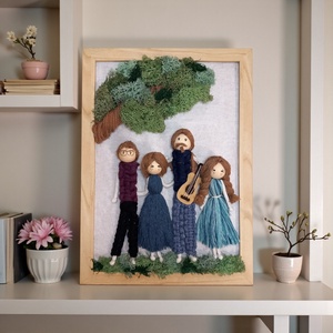 Személyre szabott családi fonalkép fa keretben � makramé portré 3D falikép, egyedi ajándék - otthon & életmód - dekoráció - kép & falikép - 3d képek - Meska.hu