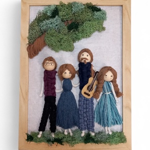 Személyre szabott családi fonalkép fa keretben � makramé portré 3D falikép, egyedi ajándék, Otthon & Életmód, Dekoráció, Kép & Falikép, 3d képek, Csomózás, Baba-és bábkészítés, MESKA