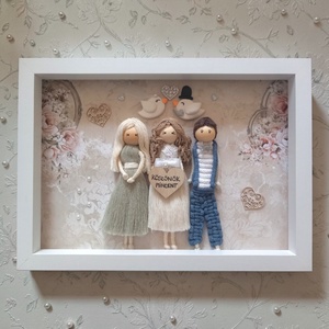 Szülőköszöntő ajándék esküvőre � egyedi makramé családi kép, személyre szabható, 21�30 cm - Meska.hu