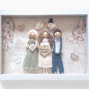 Szülőköszöntő ajándék esküvőre � egyedi makramé családi kép, személyre szabható, 21�30 cm - esküvő - emlék & ajándék - szülőköszöntő ajándék - Meska.hu