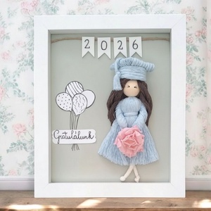 Ballagási ajándék - Személyre szabható makramé baba 3D képkeretben - otthon & életmód - dekoráció - kép & falikép - 3d képek - Meska.hu