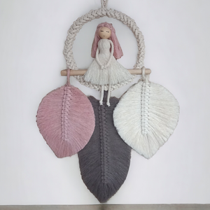 Makramé baba levelekkel falidísz , Otthon & Életmód, Dekoráció, Fali és függő dekoráció, Falra akasztható dekor, Csomózás, MESKA