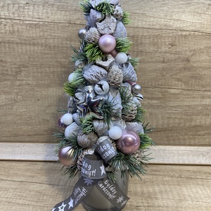 Ezüst örök karácsonyfa, Karácsony, Adventi díszek, Adventi asztaldísz, Virágkötés, MESKA