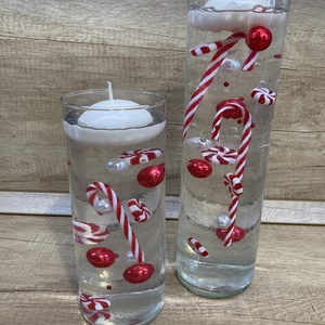 Modern karácsonyi asztaldísz, Karácsony, Adventi díszek, Adventi asztaldísz, Virágkötés, Egy 21 cm és egy 29 cm magas üvegvázába készült asztali dekoráció amely a zselégömböknek köszönhető..., MESKA