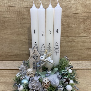  Adventi asztaldísz kerámia szarvassal, Karácsony, Adventi díszek, Adventi koszorú, Virágkötés, MESKA
