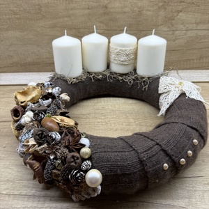 Kávé színű adventi koszorú, Karácsony, Adventi díszek, Adventi koszorú, Virágkötés, MESKA