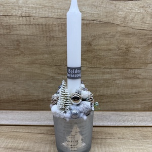 Ezüst adventi asztaldísz, Karácsony, Karácsonyi lakásdekoráció, Ünnepi asztaldekoráció, Virágkötés, MESKA