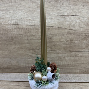 Arany adventi asztaldísz, Karácsony, Karácsonyi lakásdekoráció, Ünnepi asztaldekoráció, Virágkötés, MESKA