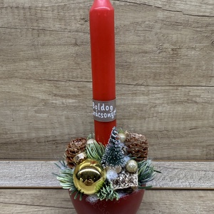 Piros adventi asztaldísz, Karácsony, Karácsonyi lakásdekoráció, Ünnepi asztaldekoráció, Virágkötés, MESKA