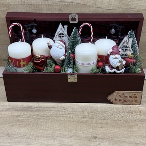 Adventi asztaldísz dobozban, Karácsony, Adventi díszek, Adventi gyertyadíszek és koszorúdíszek, Virágkötés, MESKA