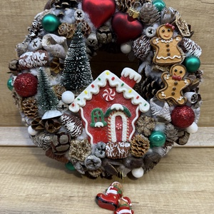 Téli kopogtató cukorka házikóval, Karácsony, Adventi díszek, Adventi ajtódísz, Virágkötés, MESKA