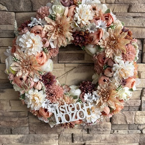 Isten hozott-barack színű kopogtató, Otthon & Életmód, Dekoráció, Ajtó- és ablak dekoráció, Ajtódísz & Kopogtató, Virágkötés, MESKA