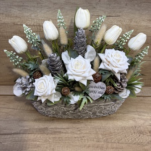 Tulipános rózsás sírdísz szívvel, Otthon & Életmód, Vallás, Temetkezési tárgy, Sírdísz, kegyeleti dísz, Virágkötés, MESKA