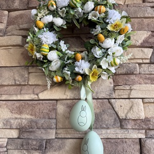 Húsvéti kopogtató tojásokkal, Otthon & Életmód, Dekoráció, Ajtó- és ablak dekoráció, Ajtódísz & Kopogtató, Virágkötés, MESKA