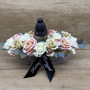 Rózsaszín rózsás sírdísz , Otthon & Életmód, Vallás, Temetkezési tárgy, Sírdísz, kegyeleti dísz, Virágkötés, MESKA