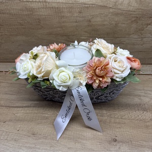 Barack-fehér sírdísz , Otthon & Életmód, Vallás, Temetkezési tárgy, Sírdísz, kegyeleti dísz, Virágkötés, MESKA