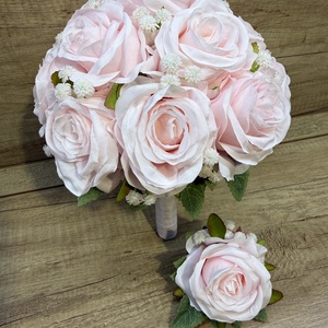 Halvány rózsaszín rózsás menyasszonyi csokor, Esküvő, Menyasszonyi- és dobócsokor, Virágkötés, MESKA