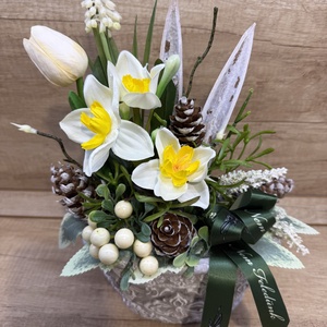 Sírdísz nárciszokkal 2, Otthon & Életmód, Vallás, Temetkezési tárgy, Sírdísz, kegyeleti dísz, Virágkötés, MESKA