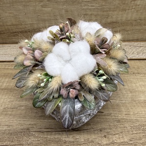 Szív alakú sírdísz gyapotvirágal, Otthon & Életmód, Vallás, Temetkezési tárgy, Sírdísz, kegyeleti dísz, Virágkötés, MESKA