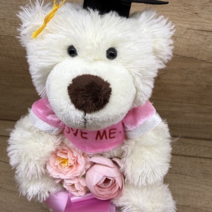 Ballagási csokor fehér macival - otthon & életmód - virágdekoráció - virágok - virágcsokor - Meska.hu