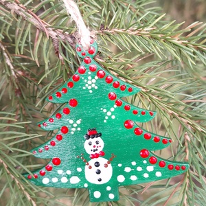 Karácsonyfadísz pontozott technikával, hóember mintával - fenyőfa - karácsony - karácsonyi lakásdekoráció - karácsonyfadíszek - Meska.hu