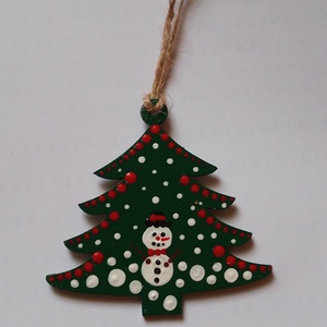 Karácsonyfadísz pontozott technikával, hóember mintával - fenyőfa - karácsony - karácsonyi lakásdekoráció - karácsonyfadíszek - Meska.hu