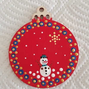 Karácsonyfadísz pontozott technikával, hóember mintával - körlap, Karácsony, Karácsonyi lakásdekoráció, Karácsonyfadíszek, Festett tárgyak, MESKA