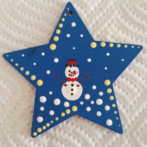 Karácsonyfadísz pontozott technikával, hóember mintával - csillag, Karácsony, Karácsonyi lakásdekoráció, Karácsonyfadíszek, Festett tárgyak, MESKA
