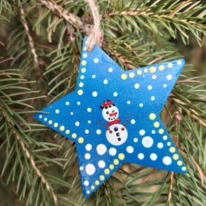 Karácsonyfadísz pontozott technikával, hóember mintával - csillag - karácsony - karácsonyi lakásdekoráció - karácsonyfadíszek - Meska.hu