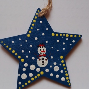 Karácsonyfadísz pontozott technikával, hóember mintával - csillag - karácsony - karácsonyi lakásdekoráció - karácsonyfadíszek - Meska.hu